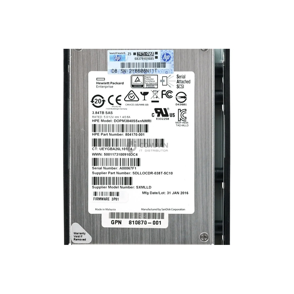 P08721 HPE SSD 3.84TB SAS 6G 2.5" SFF HOT-SWAP FOR HPE 3PAR 8000 8200
